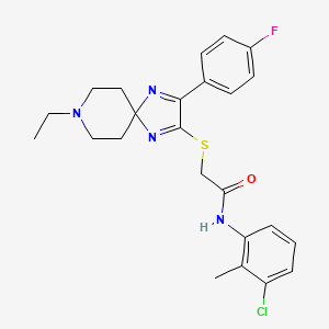 molecular formula C24H26ClFN4OS B2703807 N-(3-chloro-2-methylphenyl)-2-((8-ethyl-3-(4-fluorophenyl)-1,4,8-triazaspiro[4.5]deca-1,3-dien-2-yl)thio)acetamide CAS No. 1189702-04-2