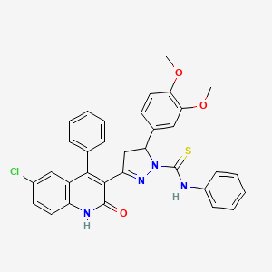 molecular formula C33H27ClN4O3S B2703813 3-(6-chloro-2-hydroxy-4-phenylquinolin-3-yl)-5-(3,4-dimethoxyphenyl)-N-phenyl-4,5-dihydro-1H-pyrazole-1-carbothioamide CAS No. 394230-13-8