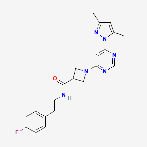 molecular formula C21H23FN6O B2703821 1-(6-(3,5-二甲基-1H-吡唑-1-基)嘧啶-4-基)-N-(4-氟苯乙基)吖唑啉-3-羧酰胺 CAS No. 2034232-87-4