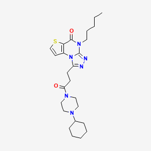 molecular formula C25H36N6O2S B2703830 1-(3-(4-cyclohexylpiperazin-1-yl)-3-oxopropyl)-4-pentylthieno[2,3-e][1,2,4]triazolo[4,3-a]pyrimidin-5(4H)-one CAS No. 1189507-85-4