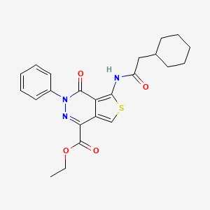 molecular formula C23H25N3O4S B2703839 Ethyl 5-(2-cyclohexylacetamido)-4-oxo-3-phenyl-3,4-dihydrothieno[3,4-d]pyridazine-1-carboxylate CAS No. 851946-82-2