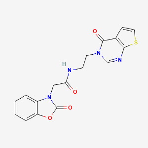molecular formula C17H14N4O4S B2703921 2-(2-oxobenzo[d]oxazol-3(2H)-yl)-N-(2-(4-oxothieno[2,3-d]pyrimidin-3(4H)-yl)ethyl)acetamide CAS No. 2034458-25-6