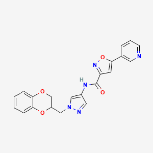 N-(1-((2,3-dihydrobenzo[b][1,4]dioxin-2-yl)methyl)-1H-pyrazol-4-yl)-5-(pyridin-3-yl)isoxazole-3-carboxamide