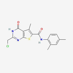 molecular formula C17H16ClN3O2S B2703951 2-(chloromethyl)-N-(2,4-dimethylphenyl)-5-methyl-4-oxo-3,4-dihydrothieno[2,3-d]pyrimidine-6-carboxamide CAS No. 730997-78-1