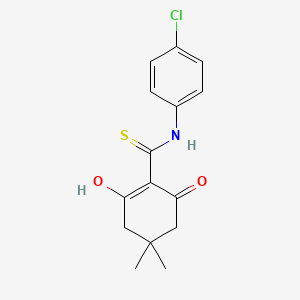 molecular formula C15H16ClNO2S B2703968 2-(((4-Chlorophenyl)amino)sulfanylmethylene)-5,5-dimethylcyclohexane-1,3-dione CAS No. 87874-93-9