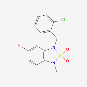 molecular formula C14H12ClFN2O2S B2703973 3-(2-Chlorobenzyl)-5-fluoro-1-methyl-1,3-dihydrobenzo[c][1,2,5]thiadiazole 2,2-dioxide CAS No. 2034398-76-8