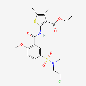 molecular formula C20H25ClN2O6S2 B2703978 乙酸2-[[5-(2-氯乙基(甲基)磺酰氨基)-2-甲氧基苯甲酰]氨基]-4,5-二甲基噻吩-3-甲酸酯 CAS No. 620571-45-1