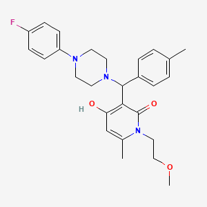 molecular formula C27H32FN3O3 B2703982 3-((4-(4-fluorophenyl)piperazin-1-yl)(p-tolyl)methyl)-4-hydroxy-1-(2-methoxyethyl)-6-methylpyridin-2(1H)-one CAS No. 897735-38-5