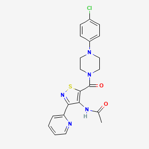 molecular formula C21H20ClN5O2S B2703988 N-(5-(4-(4-chlorophenyl)piperazine-1-carbonyl)-3-(pyridin-2-yl)isothiazol-4-yl)acetamide CAS No. 1251589-45-3