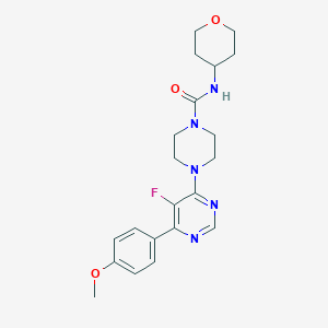 molecular formula C21H26FN5O3 B2703999 4-[5-Fluoro-6-(4-methoxyphenyl)pyrimidin-4-yl]-N-(oxan-4-yl)piperazine-1-carboxamide CAS No. 2380100-62-7
