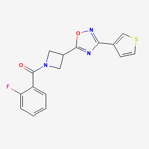 molecular formula C16H12FN3O2S B2704002 (2-Fluorophenyl)(3-(3-(thiophen-3-yl)-1,2,4-oxadiazol-5-yl)azetidin-1-yl)methanone CAS No. 1396802-44-0