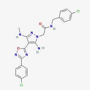 molecular formula C21H19Cl2N7O2 B2704010 2-(5-amino-4-(3-(4-chlorophenyl)-1,2,4-oxadiazol-5-yl)-3-(methylamino)-1H-pyrazol-1-yl)-N-(4-chlorobenzyl)acetamide CAS No. 1172973-47-5