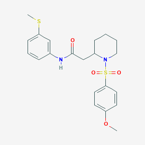 molecular formula C21H26N2O4S2 B2704025 2-(1-((4-甲氧基苯基)磺酰基)哌啶-2-基)-N-(3-(甲硫基)苯基)乙酰胺 CAS No. 946362-40-9