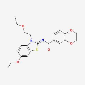 molecular formula C22H24N2O5S B2704038 (Z)-N-(6-乙氧基-3-(2-乙氧基乙基)苯并[d]噻唑-2(3H)-基亚甲基)-2,3-二氢苯并[b][1,4]二噁烷-6-甲酰胺 CAS No. 865174-35-2