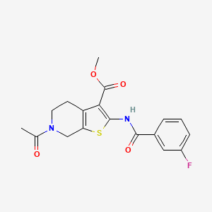 molecular formula C18H17FN2O4S B2704071 甲基-6-乙酰基-2-(3-氟苯甲酰胺)-4,5,6,7-四氢噻吩并[2,3-c]吡啶-3-羧酸酯 CAS No. 887893-41-6