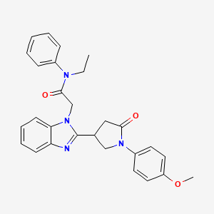 molecular formula C28H28N4O3 B2704094 N-乙基-2-{2-[1-(4-甲氧基苯基)-5-氧代吡咯烷-3-基]-1H-苯并咪唑-1-基}-N-苯基乙酰胺 CAS No. 955453-78-8