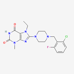 molecular formula C19H22ClFN6O2 B2704095 8-(4-(2-chloro-6-fluorobenzyl)piperazin-1-yl)-7-ethyl-3-methyl-1H-purine-2,6(3H,7H)-dione CAS No. 878429-80-2