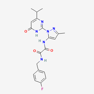 molecular formula C20H21FN6O3 B2704096 N1-(4-fluorobenzyl)-N2-(1-(4-isopropyl-6-oxo-1,6-dihydropyrimidin-2-yl)-3-methyl-1H-pyrazol-5-yl)oxalamide CAS No. 1013984-20-7