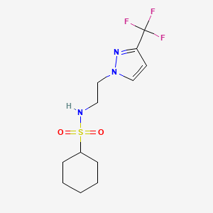 molecular formula C12H18F3N3O2S B2704121 N-(2-(3-(三氟甲基)-1H-吡唑-1-基)乙基)环己烷磺酰胺 CAS No. 1448123-55-4