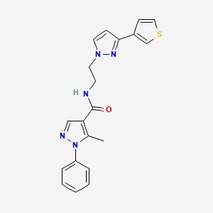 molecular formula C20H19N5OS B2704145 5-methyl-1-phenyl-N-(2-(3-(thiophen-3-yl)-1H-pyrazol-1-yl)ethyl)-1H-pyrazole-4-carboxamide CAS No. 2034451-34-6