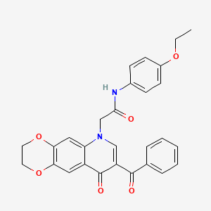 molecular formula C28H24N2O6 B2704153 2-(8-benzoyl-9-oxo-2,3-dihydro-[1,4]dioxino[2,3-g]quinolin-6-yl)-N-(4-ethoxyphenyl)acetamide CAS No. 866348-56-3