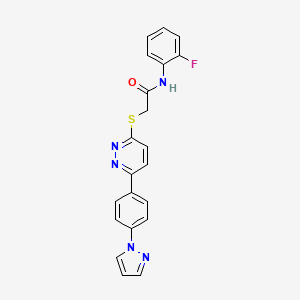molecular formula C21H16FN5OS B2704190 N-(2-fluorophenyl)-2-[6-(4-pyrazol-1-ylphenyl)pyridazin-3-yl]sulfanylacetamide CAS No. 1004185-67-4