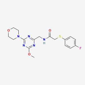 molecular formula C17H20FN5O3S B2704195 2-((4-fluorophenyl)thio)-N-((4-methoxy-6-morpholino-1,3,5-triazin-2-yl)methyl)acetamide CAS No. 2034471-16-2
