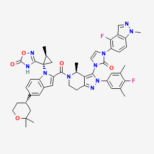 3-[(1S,2S)-1-(5-[(4S)-2,2-dimethyloxan-4-yl]-2-{(4S)-2-(4-fluoro-3,5-dimethylphenyl)-3-[3-(4-fluoro-1-methyl-1H-indazol-5-yl)-2-oxo-2,3-dihydro-1H-imidazol-1-yl]-4-methyl-2,4,6,7-tetrahydro-5H-pyrazolo[4,3-c]pyridine-5-carbonyl}-1H-indol-1-yl)-2-methylcyclopropyl]-1,2,4-oxadiazol-5(4H)-one