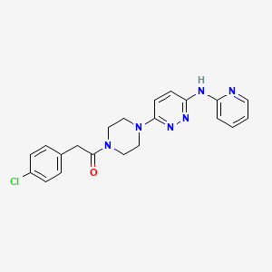 molecular formula C21H21ClN6O B2704226 2-(4-Chlorophenyl)-1-(4-(6-(pyridin-2-ylamino)pyridazin-3-yl)piperazin-1-yl)ethanone CAS No. 1040647-23-1