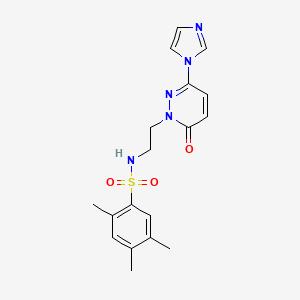 molecular formula C18H21N5O3S B2704236 N-(2-(3-(1H-imidazol-1-yl)-6-oxopyridazin-1(6H)-yl)ethyl)-2,4,5-trimethylbenzenesulfonamide CAS No. 1396784-23-8