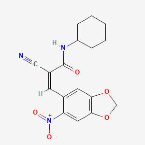 molecular formula C17H17N3O5 B2704242 (Z)-2-cyano-N-cyclohexyl-3-(6-nitro-1,3-benzodioxol-5-yl)prop-2-enamide CAS No. 332159-21-4