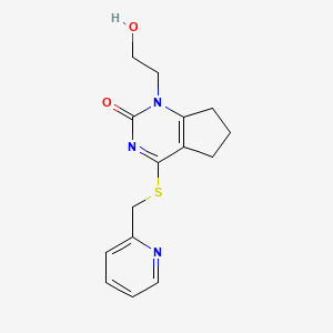 molecular formula C15H17N3O2S B2704251 1-(2-hydroxyethyl)-4-((pyridin-2-ylmethyl)thio)-6,7-dihydro-1H-cyclopenta[d]pyrimidin-2(5H)-one CAS No. 942013-22-1