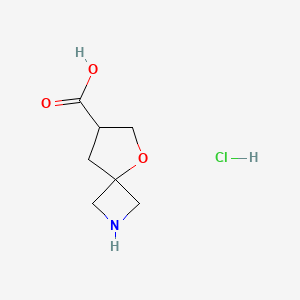 molecular formula C7H12ClNO3 B2704299 5-Oxa-2-azaspiro[3.4]octane-7-carboxylic acid hydrochloride CAS No. 2172578-41-3