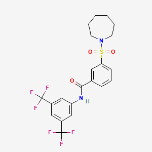 molecular formula C21H20F6N2O3S B2704302 3-(azepan-1-ylsulfonyl)-N-[3,5-bis(trifluoromethyl)phenyl]benzamide CAS No. 690249-36-6