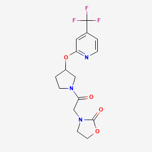 molecular formula C15H16F3N3O4 B2704310 3-(2-Oxo-2-(3-((4-(trifluoromethyl)pyridin-2-yl)oxy)pyrrolidin-1-yl)ethyl)oxazolidin-2-one CAS No. 2034299-68-6