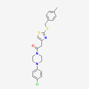 molecular formula C23H24ClN3OS2 B2704327 1-(4-(4-Chlorophenyl)piperazin-1-yl)-2-(2-((4-methylbenzyl)thio)thiazol-4-yl)ethanone CAS No. 941985-05-3