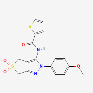 molecular formula C17H15N3O4S2 B2704330 N-[2-(4-methoxyphenyl)-5,5-dioxo-4,6-dihydrothieno[3,4-c]pyrazol-3-yl]thiophene-2-carboxamide CAS No. 450337-69-6