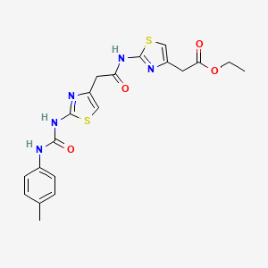 molecular formula C20H21N5O4S2 B2704333 Ethyl 2-(2-(2-(2-(3-(p-tolyl)ureido)thiazol-4-yl)acetamido)thiazol-4-yl)acetate CAS No. 921486-76-2