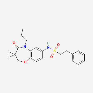 molecular formula C22H28N2O4S B2704371 N-(3,3-dimethyl-4-oxo-5-propyl-2,3,4,5-tetrahydrobenzo[b][1,4]oxazepin-7-yl)-2-phenylethanesulfonamide CAS No. 922003-45-0