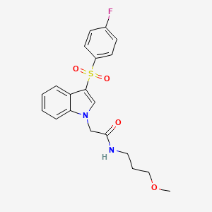 molecular formula C20H21FN2O4S B2704397 2-(3-((4-氟苯基)磺酰)-1H-吲哚-1-基)-N-(3-甲氧基丙基)乙酰胺 CAS No. 946246-51-1