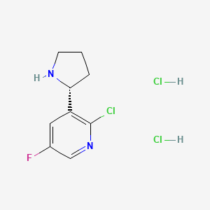 molecular formula C9H12Cl3FN2 B2704398 (R)-2-氯-5-氟-3-(吡咯啉-2-基)吡啶二盐酸盐 CAS No. 1260847-45-7