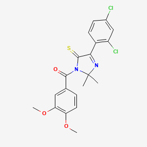 molecular formula C20H18Cl2N2O3S B2704413 (4-(2,4-dichlorophenyl)-2,2-dimethyl-5-thioxo-2,5-dihydro-1H-imidazol-1-yl)(3,4-dimethoxyphenyl)methanone CAS No. 899911-10-5