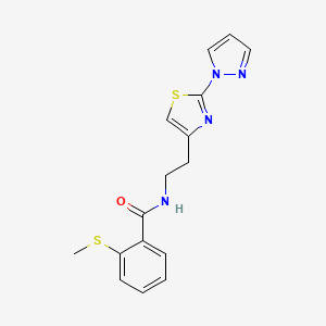 molecular formula C16H16N4OS2 B2704416 N-(2-(2-(1H-吡唑-1-基)噻唑-4-基)乙基)-2-(甲硫基)苯甲酰胺 CAS No. 1428358-26-2