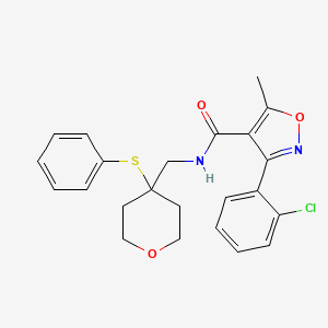 molecular formula C23H23ClN2O3S B2704438 3-(2-chlorophenyl)-5-methyl-N-((4-(phenylthio)tetrahydro-2H-pyran-4-yl)methyl)isoxazole-4-carboxamide CAS No. 1797059-34-7