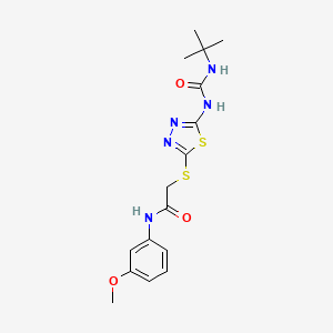 molecular formula C16H21N5O3S2 B2704450 2-[[5-(tert-butylcarbamoylamino)-1,3,4-thiadiazol-2-yl]sulfanyl]-N-(3-methoxyphenyl)acetamide CAS No. 886939-88-4