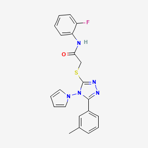 molecular formula C21H18FN5OS B2704465 N-(2-氟苯基)-2-{[5-(3-甲基苯基)-4-(1H-吡咯-1-基)-4H-1,2,4-三唑-3-基]硫代基}乙酰胺 CAS No. 898371-57-8