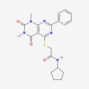 molecular formula C21H23N5O3S B2704479 N-cyclopentyl-2-((6,8-dimethyl-5,7-dioxo-2-phenyl-5,6,7,8-tetrahydropyrimido[4,5-d]pyrimidin-4-yl)thio)acetamide CAS No. 906232-72-2
