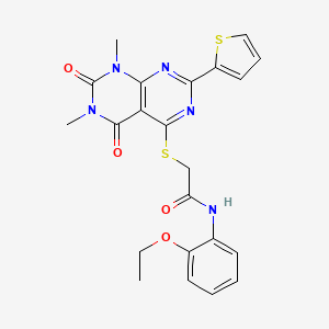 molecular formula C22H21N5O4S2 B2704515 2-((6,8-dimethyl-5,7-dioxo-2-(thiophen-2-yl)-5,6,7,8-tetrahydropyrimido[4,5-d]pyrimidin-4-yl)thio)-N-(2-ethoxyphenyl)acetamide CAS No. 847191-78-0