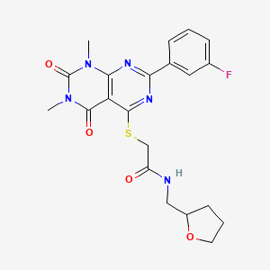 2-((2-(3-fluorophenyl)-6,8-dimethyl-5,7-dioxo-5,6,7,8-tetrahydropyrimido[4,5-d]pyrimidin-4-yl)thio)-N-((tetrahydrofuran-2-yl)methyl)acetamide