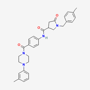 molecular formula C31H34N4O3 B2704596 1-[(4-methylphenyl)methyl]-N-{4-[4-(3-methylphenyl)piperazine-1-carbonyl]phenyl}-5-oxopyrrolidine-3-carboxamide CAS No. 2380180-47-0